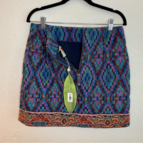 Farm Rio Tapestry Scarf Blue Mini Skirt Quilted Geometric NWT - Picture 5 of 5